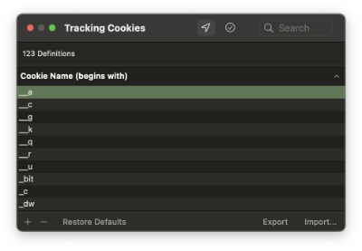 Tracking Definitions View